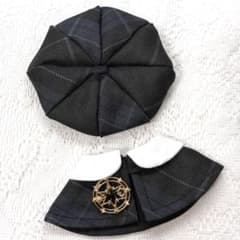 即日発送】10cmぬい服 チェック ベレー帽 ケープ チャーム付き