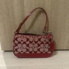 【希少】COACH シグネチャー ショルダーバッグ ポーチ レッド チャーム付のサムネイル
