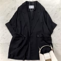 美品 アダムエロペ ショートスリーブジャケット 洗える ブラック 24SS 美品 アダムエロペ ショートスリーブジャケット 洗える ブラック 24SS