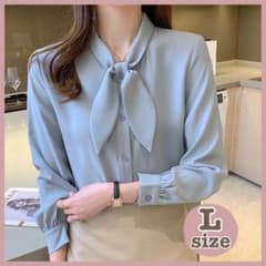 ❤️人気商品❤️リボンタイ シフォン ブラウス ライトブルー フォーマル 通勤のサムネイル