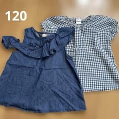 petit main 120 ノースリーブ　肩出し　女の子 トップス デニム風のサムネイル