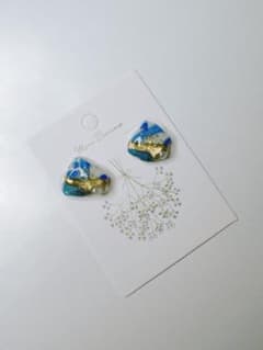 は*ま様 ハンドメイド シー陶器 × 天然石 × パール　金継ぎデザイン耳飾りのサムネイル