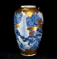 有田焼 緒方松右衛門 金彩染付楼閣山水瀑布文特大壺 高さ46cm - メルカリ