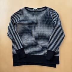 PLST ボーダー ニット 長袖 ブラック グレー L