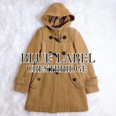 美品　ブルーレーベルクレストブリッジ　ダッフルコート　チェック　キャメル　38 ブルーレーベルクレストブリッジ ダッフルコート38フード付きメガ