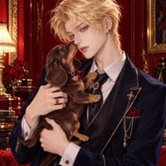 1129　犬柄　パネル生地　イケメンと愛犬　いのみパネル生地のサムネイル