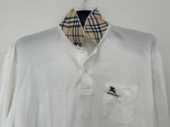 BURBERRY バーバリー 日本製 長袖ポロシャツ LL 白 ノバチェック襟