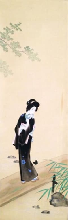 大野静方 美人画 『納涼図』( 掛軸 日本画 鏑木清方 浮世絵 水野年方