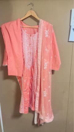 ピンク刺繍入りコットンパキスタン民族衣装のサムネイル