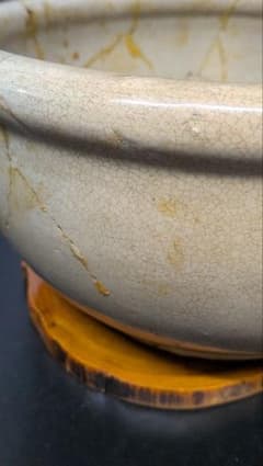 骨董 黄瀬戸陶器 大型鉢 貫入 植木鉢 盆栽鉢 割れつぐないあり - メルカリ