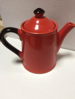 【美品】赤色 陶器 ポット 急須 コーヒー 紅茶のサムネイル