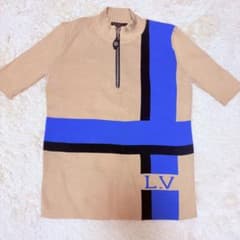 美品S ルイヴィトン LVロゴ シルク混ハーフジップサマーニット イタリア製 美品S ルイヴィトン LVロゴ シルク混ハーフジップサマーニット