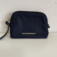美品】Burberry ナイロンポーチ ネイビー ゴールドロゴ - メルカリ