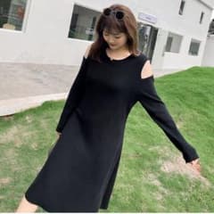【3XL】ゆったりサイズ オープンショルダーニットワンピ♡のサムネイル