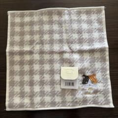 刺繍タオルハンカチ 三毛猫 千鳥格子柄のサムネイル