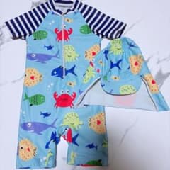 キッズ 水着 ラッシュガード 帽子 まとめ売り　セット 魚柄　100