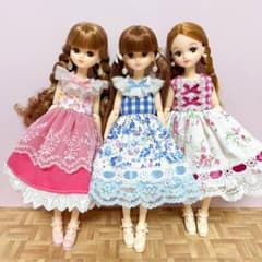 リカちゃんサイズハンドメイドワンピース3着セット（ピアス無し） No.3