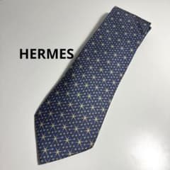 ✨極美品✨エルメス　スカーフ柄① ネイビー　ゴールド　ネクタイ 極美品】 HERMES エルメス シルク 100% ネクタイ 星柄 ネイビー - メルカリ