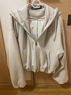 ZARA スエード調 フーデッドブルゾン パーカーアイボリーM9号相当ショート丈のサムネイル