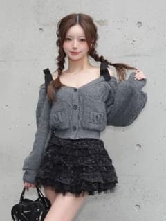 ダーリッチ♥ショルダーリボンVネックニットトップスのサムネイル