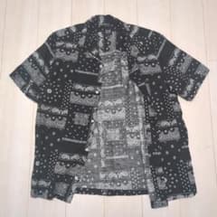GAP バンダナ柄 ペイズリー リネン 半袖シャツ L ブラック 美品のサムネイル
