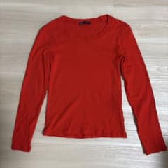 ZARA レディース 長袖 リブカットソー レッド Sサイズのサムネイル