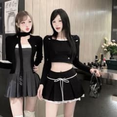 ANDWANG Lace trim ribbon tops ブラックのサムネイル