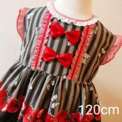 120cm♡ティアードワンピース♡いちごリボン(黒)のサムネイル
