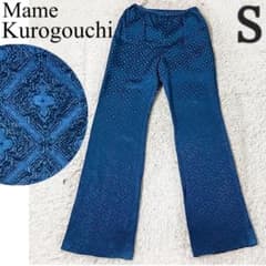 マメクロゴウチ フレアパンツ サテン 小紋 総柄 ブルー S