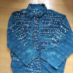 藍染め 幾何学模様 ロングシャツワンピース Lのサムネイル