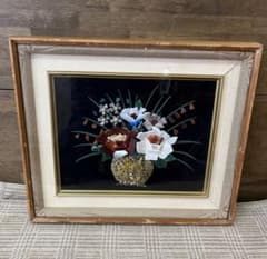 石画　1969年　額縁　ストーンアート　アンティーク　ヴィンテージ　レトロ 石画 1969年 額縁 ストーンアート アンティーク ヴィンテージ レトロ