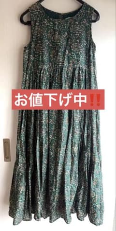 ニコアンド ティアードワンピース ロング丈 ペイズリー柄 緑 M相当 インド綿のサムネイル