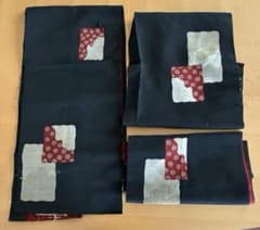 はぎれ 黒地 花柄 正絹風 古布 ハンドメイド材料のサムネイル