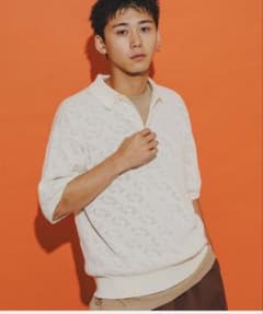 【BEAMS】【定価13500円】 ポロシャツ アイボリー 透かし編みニット Mのサムネイル