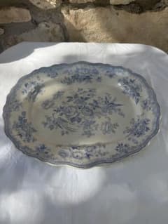 英国アンティーク B.M.&T. 青花鳥 大型皿 1800年代のサムネイル