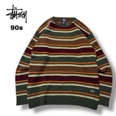 トップス old stussy border Knit Stussy】90s multi border crew knit L - メルカリ
