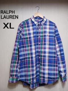 RALPH LAUREN 長袖チェックシャツ カスタムフイット XL ブルーのサムネイル