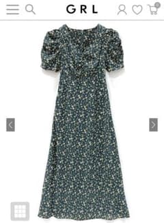花柄バックレースアップフレアワンピース/グリーン/Lのサムネイル