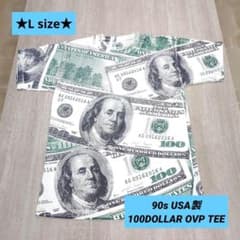 ☆90s・USA製☆ 100㌦紙幣Tシャツ L ベンジャミン・フランクリン 偉人 