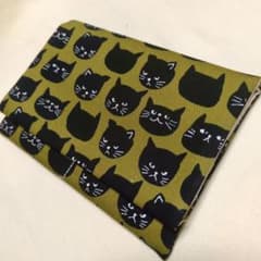 ハンドメイド 診察券も入る お薬手帳ケース アニマル柄 猫 黒ネコ