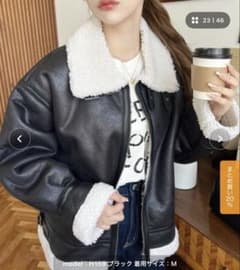 フェイクレザー×ボアフライトジャケットフェイクムートンブルゾン　Mサイズのサムネイル
