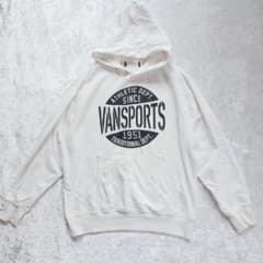 VANSPORTS バンスポーツ ロゴ プルオーバーパーカー 白 紺 M ラフ