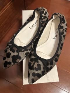 お値下げ◇美品◇kurun レオパードプリント グレイッシュカーキ 24.5cm