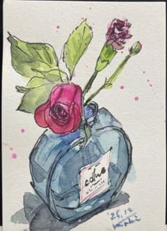 水彩画 花瓶のバラ 2025年12月作のサムネイル