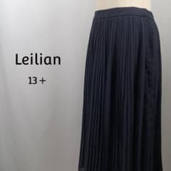 Leilian 일본제 울 혼합 플리츠 스커트 미모레 길이 13+ 네이비