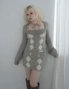【即日発送】andmary Argyle ribbon knit set upのサムネイル