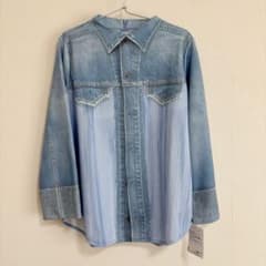 新品 ワコールカルソン UVカット デニムシャツ ストライプ 長袖シャツ 