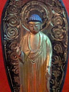 江戸時代後期頃木製仏教美術木彫阿弥陀如来高さ３４センチ立像リペア修正痕跡有当時物 江戸時代後期頃木製仏教美術木彫阿弥陀如来高さ34センチ立像リペア