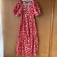ZARA パフスリーブ ロングワンピース　赤のサムネイル