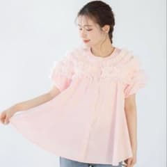 Fit more フィットモア レース フリル ピンク ブラウス - メルカリ